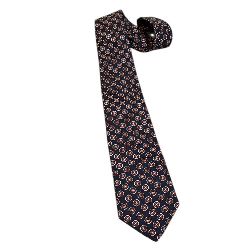 VINTAGE BERT PULITZER JAMES DAVIS FOULARD SILK TIE BLUE RED PRINTED IN ENGLAND
